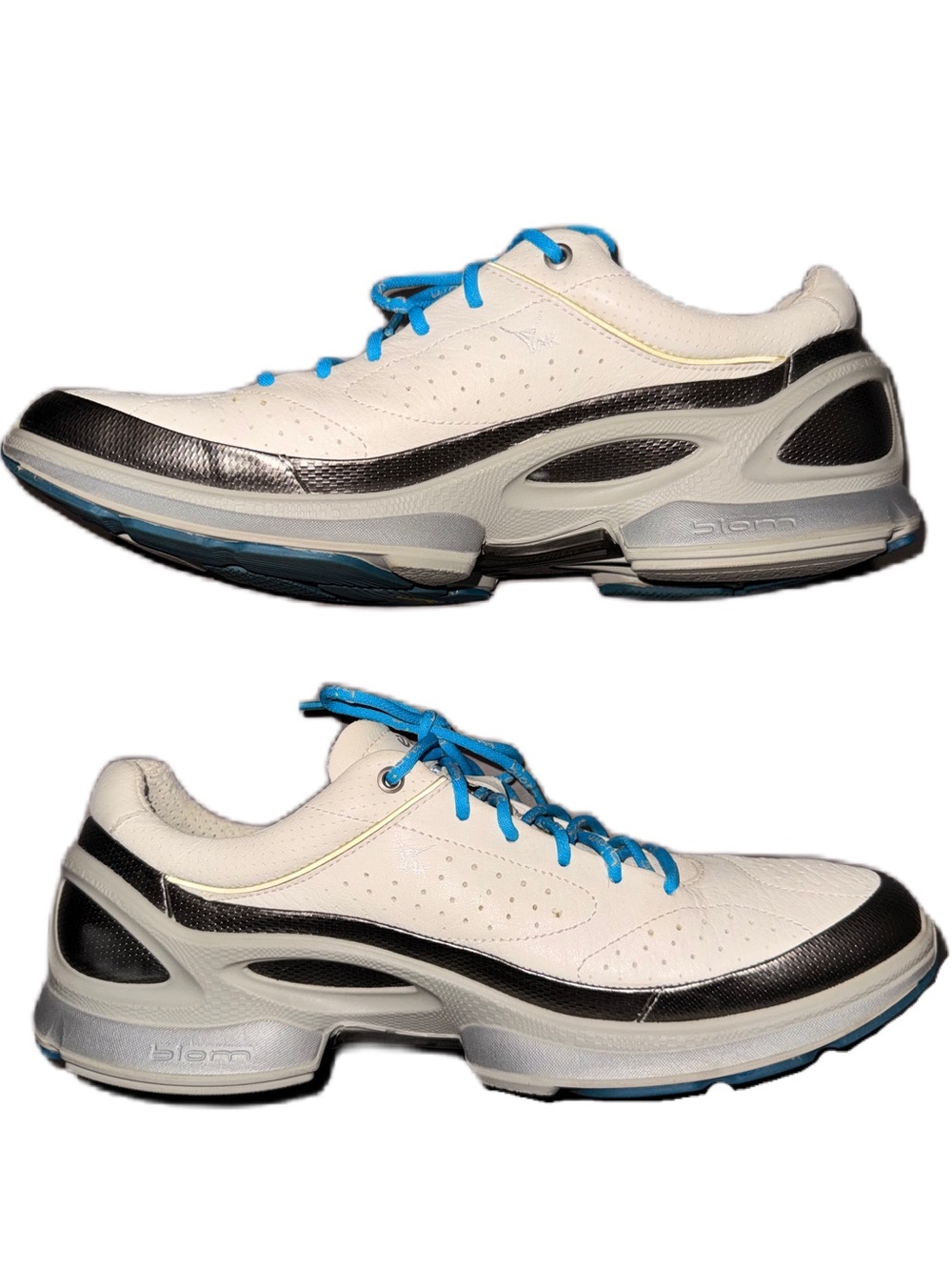 Ecco Biom Natural Motion Shoe 39 8/8.5 US Leather Athletic White Black Gray EUC
